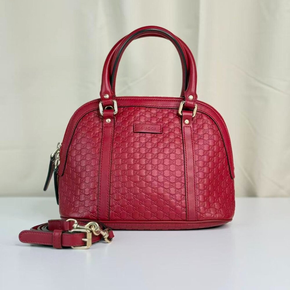 Gucci GG Logo Red Leather Printed Crossbody Bag with Gold Hardware